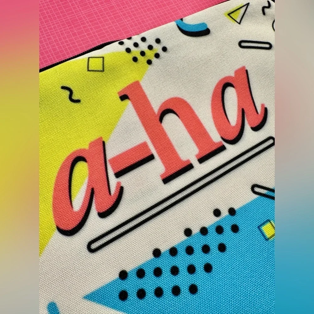 New A-ha Band Retro 80s Style Makeup Cosmetic Tech Pencil Bag w/ Keychain - 8.5”